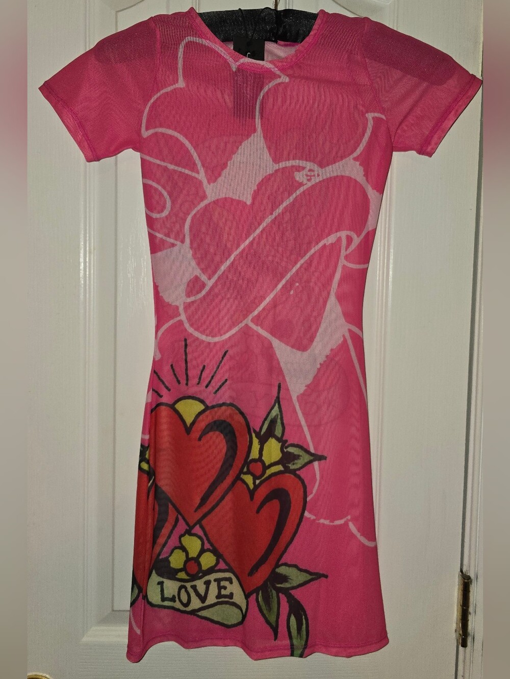 Ed Hardy Hearts & Skull Mesh Swim Cover Up Dress Pink NWT M